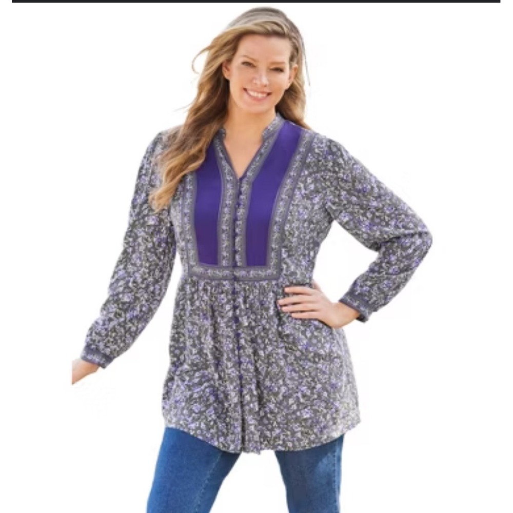 Woman Within sz 18/20 purple‎ sage tunic ditsy floral boho whimsy fairy cottage